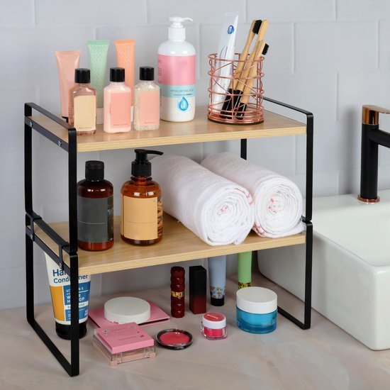 Unyqoos ® Stijlvol Houten Stapelrek voor Keuken, Bureau en Meer - Bruin en Zwart