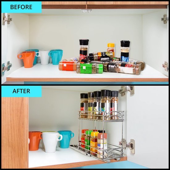 Unyqoos ® Uittrekbare Keukenkast Organizer voor Optimaal Gebruik van Verticale Ruimte