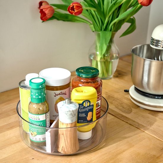 Unyqoos® Draaitafel Keuken Organizer met Verwijderbare Verdeler en Transparant Design voor Gemakkelijke Toegang
