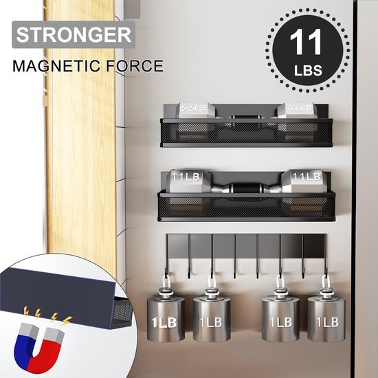 Unyqoos® Veelzijdige Magnetische Keuken- en Huishoud Organizer Set met 3 Planken en 8 Haken voor Efficiënte Opslag