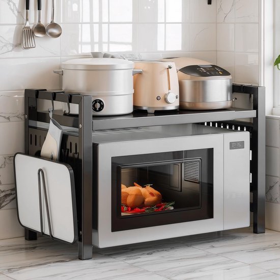 550x550-35723.jpg Unyqoos® Veelzijdig Uitbreidbaar Keukenrek met Haken en Snijplankhouder voor Optimale Organisatie