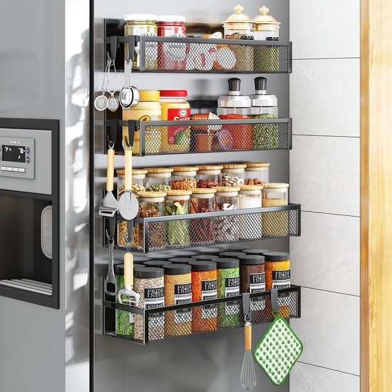 Unyqoos® Magneetisch Keuken- en Opbergorganizer voor Koelkast met Vierdelige Set en Haken