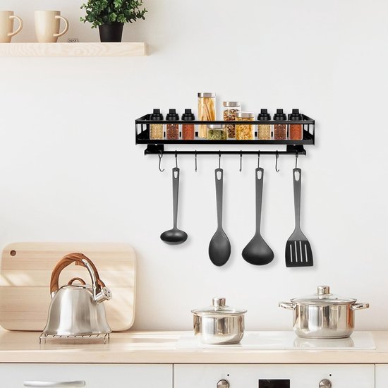Unyqoos® Kruidenrek en Keukenorganizer zonder Boren met 8 Afneembare Haken voor Keuken en Badkamer
