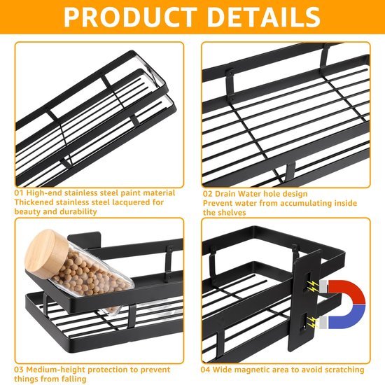 Unyqoos® Kruidenrek Set van 2 voor Muurmontage zonder Boren, Multifunctioneel en Ruimtebesparend