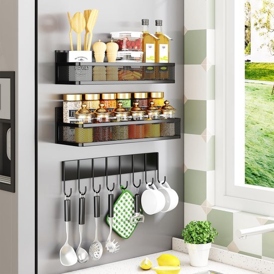 Unyqoos® Magnetisch Opbergsysteem voor Keukenkruiden en Accessoires met Haken