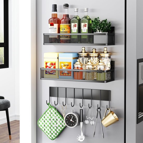 Unyqoos® Magnetisch Opbergsysteem voor Keukenkruiden en Accessoires met Haken
