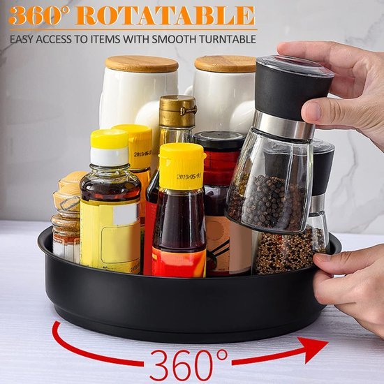 Unyqoos® Stijlvol Draaiplateau voor Keuken en Eetkamer met 360 Graden Rotatie in Zwart Roestvrij Staal