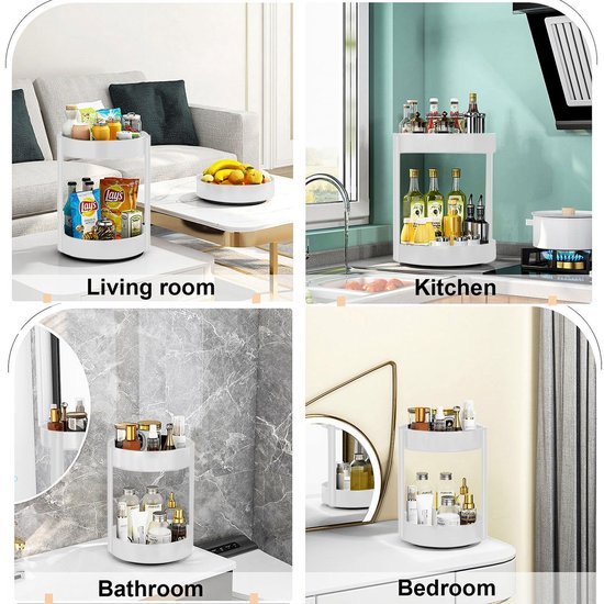 Unyqoos® Multifunctioneel 360 Graden Draaiplateau voor Keuken en Badkamer Organisatie, 26 cm, Wit