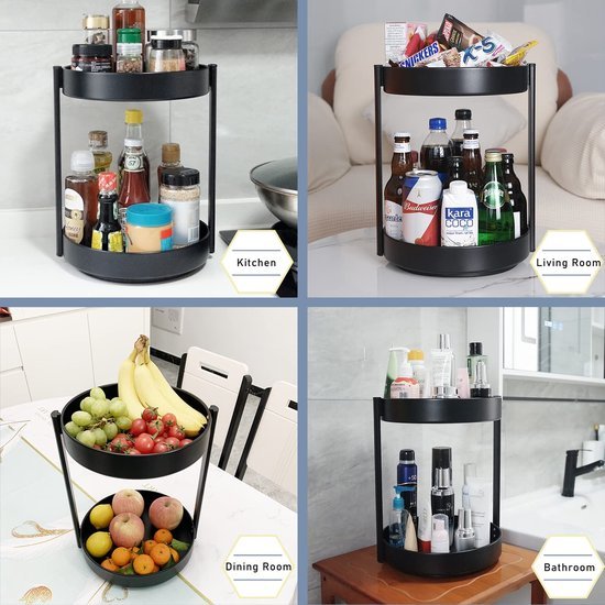 Unyqoos® Multifunctioneel Draaibaar Kruidenrek met Twee Verdiepingen voor Keuken en Badkamer