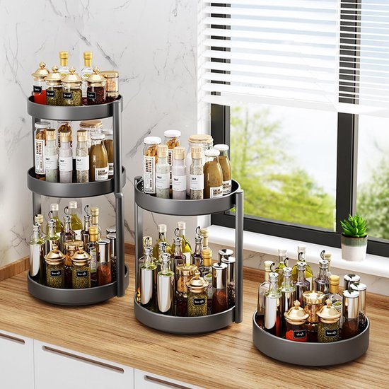 Unyqoos® Draaibare Dubbele Laag Organisator voor Keuken en Badkamer met Metaalcoating