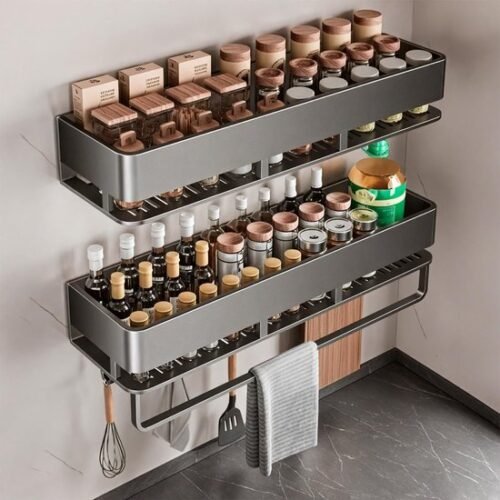 550x550-35898.jpg Unyqoos® Set van 2 metalen wandgemonteerde kruidenrekken met haken voor keukenorganisatie
