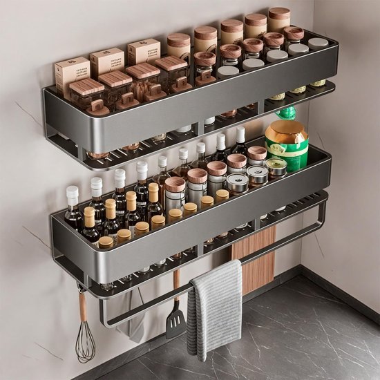550x550-35898.jpg Unyqoos® Set van 2 metalen wandgemonteerde kruidenrekken met haken voor keukenorganisatie