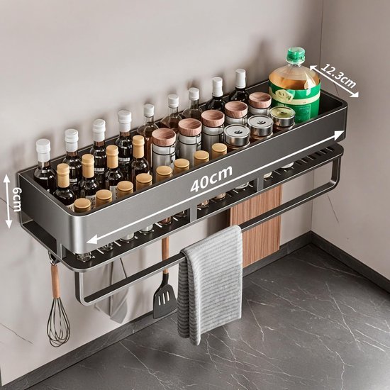 550x550-35899.jpg Unyqoos® Set van 2 metalen wandgemonteerde kruidenrekken met haken voor keukenorganisatie