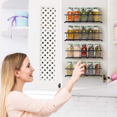 Unyqoos® Kruidenrek Met Zelfklevende Installatie Voor Keuken, Wandmontage Zonder Boren, 4-Delige Set, Metaal, Zwart
