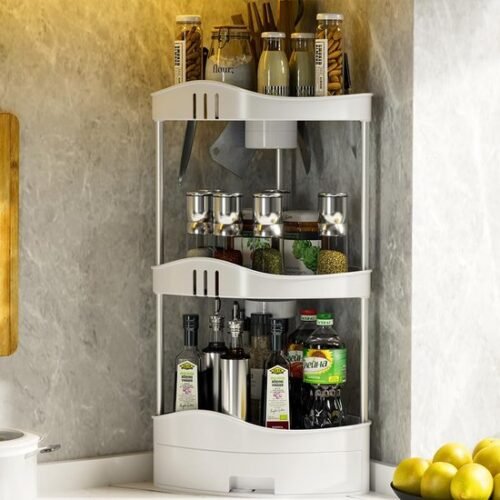Unyqoos® Ruimtebesparend hoekrek met lade en stevige kunststof planken voor thuis