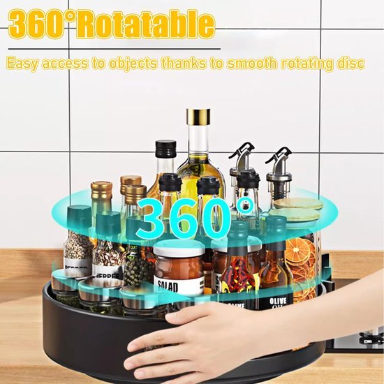 Unyqoos® Dubbel Zwart Draaiplateau voor Keuken en Badkamer, 30 cm Metaal