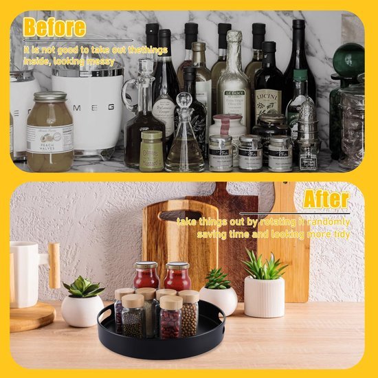 Unyqoos® Dubbel Zwart Draaiplateau voor Keuken en Badkamer, 30 cm Metaal