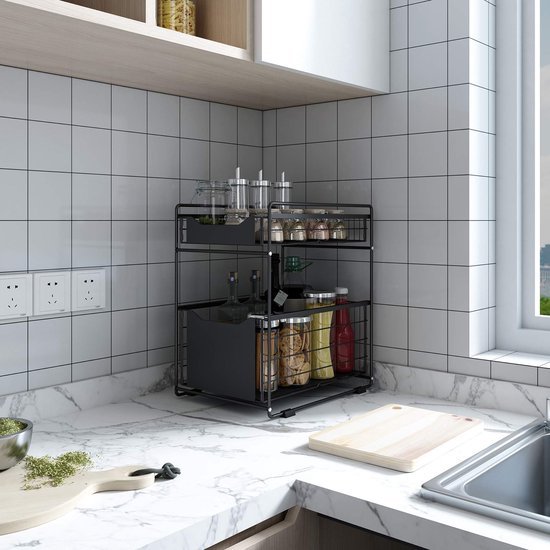 550x550-35953.jpg Unyqoos® Ruimtebesparende Dubbel Laags Organizer voor Keuken, Badkamer en Slaapkamer met Uittrekbare Mand