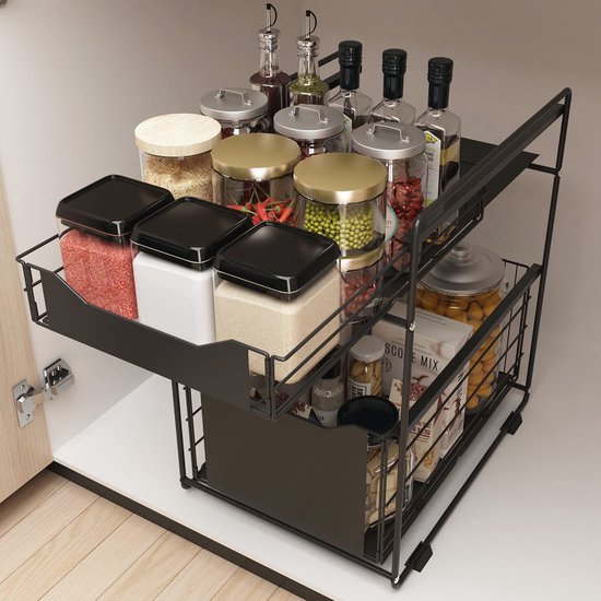 550x550-35954.jpg Unyqoos® Ruimtebesparende Dubbel Laags Organizer voor Keuken, Badkamer en Slaapkamer met Uittrekbare Mand