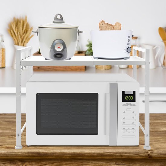 Unyqoos® Verstelbaar Magnetronrek van Koolstofstaal met Twee Niveaus en Antislipzuignappen voor Keuken