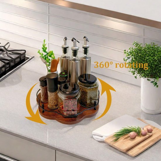 Unyqoos® Draaibaar houten kruidenrek voor keuken, badkamer en kastorganisatie