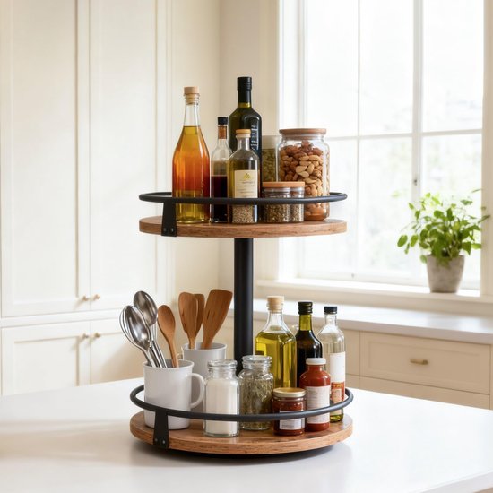 Unyqoos® Draaibare keukenorganizer met twee lagen voor kruiden en specerijen