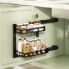 Unyqoos® Zelfklevende Dubbele Wandmontage Keukenkast Organizer met Verstelbare Hoogte en Dubbellaagse Schuifladenbak