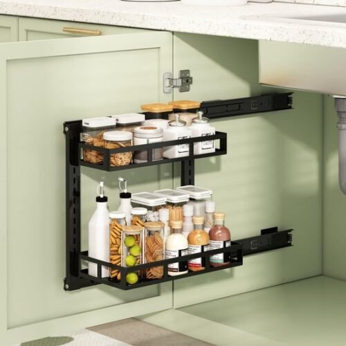 550x550-35994.jpg Unyqoos® Zelfklevende Dubbele Wandmontage Keukenkast Organizer met Verstelbare Hoogte en Dubbellaagse Schuifladenbak