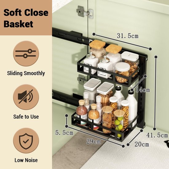 Unyqoos® Zelfklevende Dubbele Wandmontage Keukenkast Organizer met Verstelbare Hoogte en Dubbellaagse Schuifladenbak