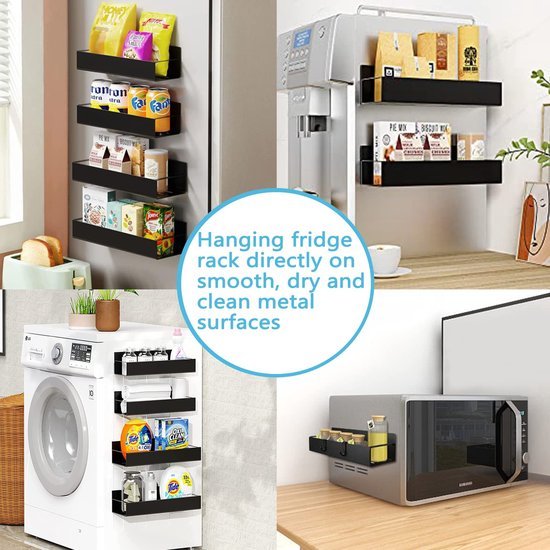 Unyqoos® Magnetische Keuken Organizer Planken voor IJzeren Oppervlakken, Kruidenrek Set van 2 Stuks in Zwart