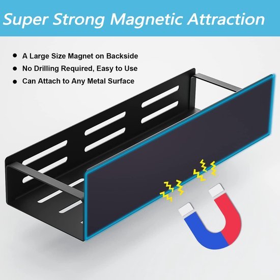 Unyqoos® Magnetische Keuken Organizer Planken voor IJzeren Oppervlakken, Kruidenrek Set van 2 Stuks in Zwart