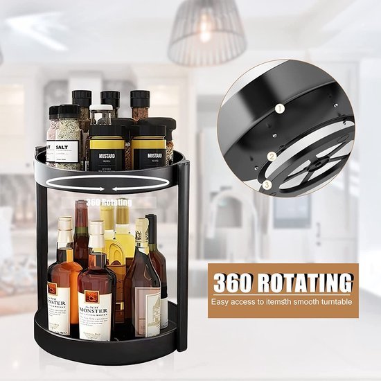 Unyqoos® Metalen 360° Draaibaar Kruidenrek met Twee Niveaus voor Keukenorganisatie