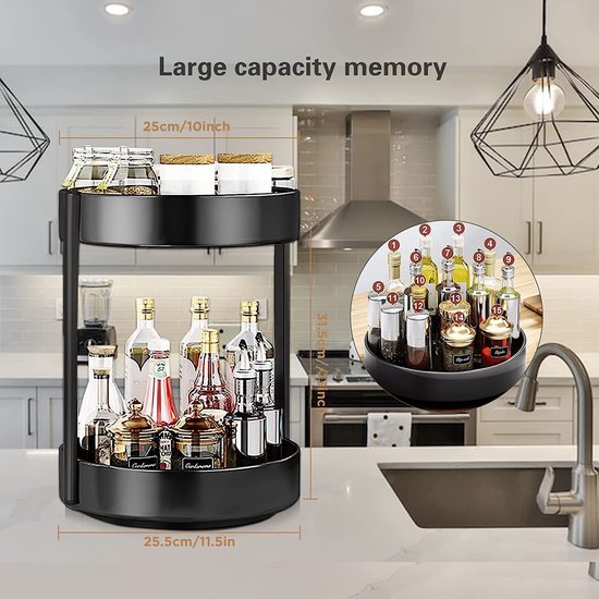 Unyqoos® Metalen 360° Draaibaar Kruidenrek met Twee Niveaus voor Keukenorganisatie