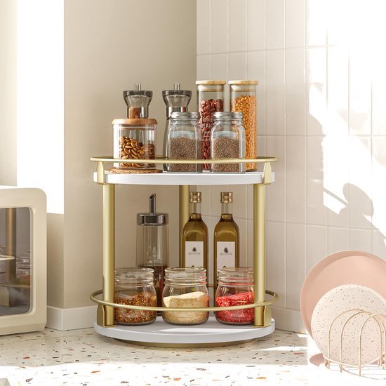 Unyqoos® Compact en stijlvol draaibaar kruidenrek met twee niveaus voor keuken en tafel