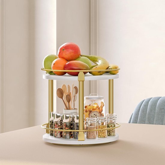 Unyqoos® Compact en stijlvol draaibaar kruidenrek met twee niveaus voor keuken en tafel