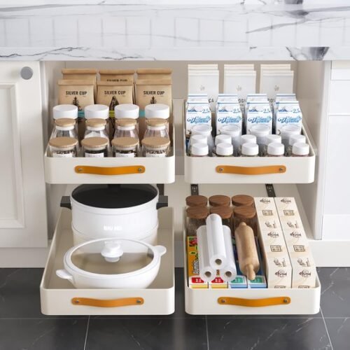 Unyqoos® Uittrekbare keuken- en badkamerlade organizer met handvat en lijm, eenvoudig te installeren zonder boren