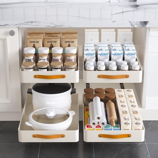 Unyqoos® Uittrekbare keuken- en badkamerlade organizer met handvat en lijm, eenvoudig te installeren zonder boren