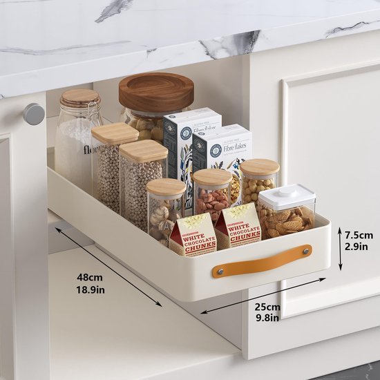 Unyqoos® Uittrekbare keuken- en badkamerlade organizer met handvat en lijm, eenvoudig te installeren zonder boren