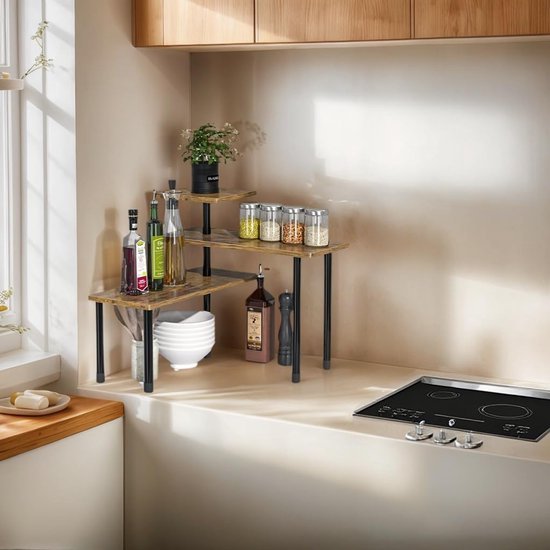 Unyqoos® Veelzijdig houten hoekrek met drie niveaus voor keuken en badkamer
