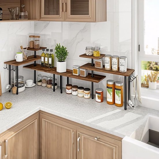 Unyqoos® Veelzijdig houten hoekrek met drie niveaus voor keuken en badkamer