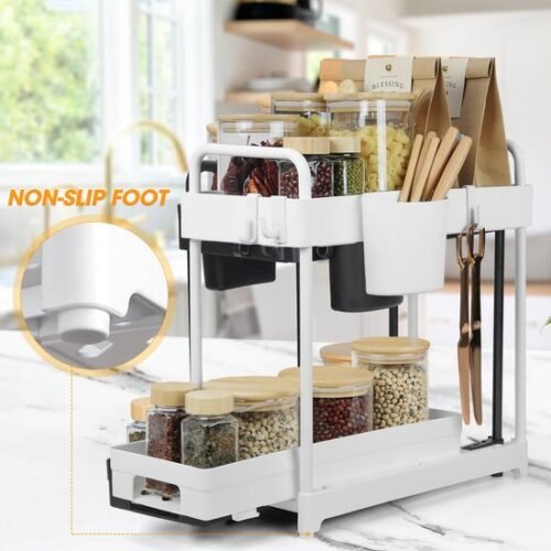 Unyqoos® Keuken en Badkamer Organizer Set van 2 met Haken en Bekers voor Optimale Opbergruimte