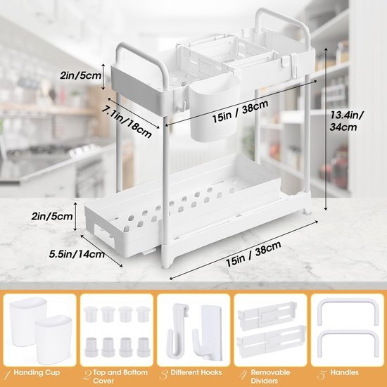 Unyqoos® Keuken en Badkamer Organizer Set van 2 met Haken en Bekers voor Optimale Opbergruimte
