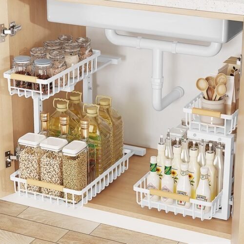 Unyqoos® Verstelbare dubbele keuken- en badkamerorganizer voor optimale ruimtebenutting