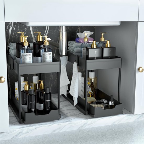 Unyqoos® Functionele Opbergoplossing voor Keuken en Badkamer met Uittrekbare Lade en Haken