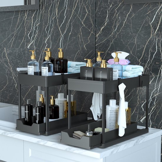 Unyqoos® Functionele Opbergoplossing voor Keuken en Badkamer met Uittrekbare Lade en Haken
