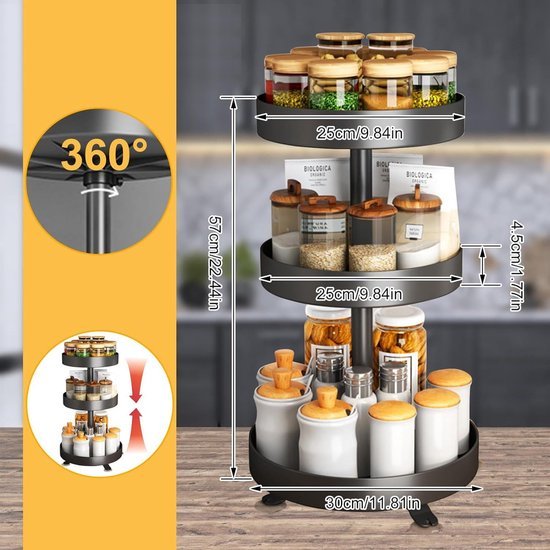 Unyqoos® Kruidenrek Organizer met Draaiplateau en Hoogteverstelling voor Keuken en Badkamer