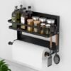 Unyqoos® Ruimtebesparend Zwart Wandrek met Keukenrolhouder en Haken voor Keuken en Badkamer
