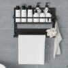 Unyqoos® Ruimtebesparend Zwart Wandrek met Keukenrolhouder en Haken voor Keuken en Badkamer