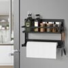 Unyqoos® Ruimtebesparend Zwart Wandrek met Keukenrolhouder en Haken voor Keuken en Badkamer