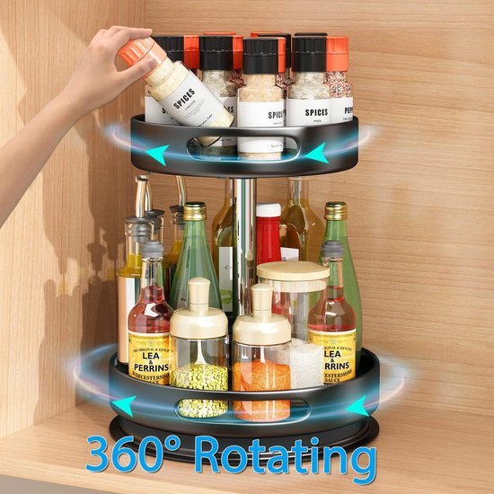 Unyqoos® Roterend Keukenrek en Organizer in Zwart Roestvrij Staal voor Kruiden en Meer